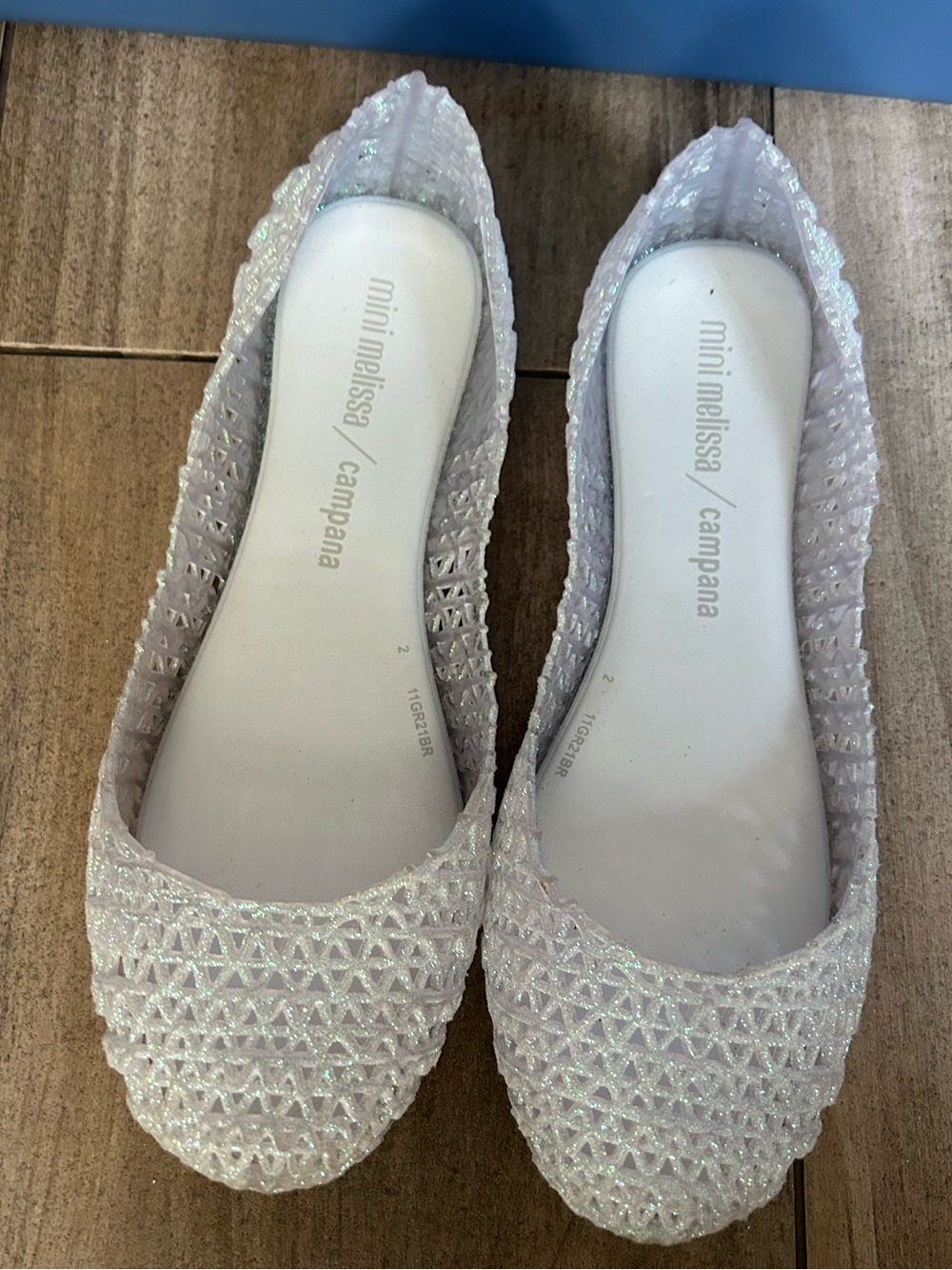 Mini Melissa Iridescent Glitter Jelly Flats in White